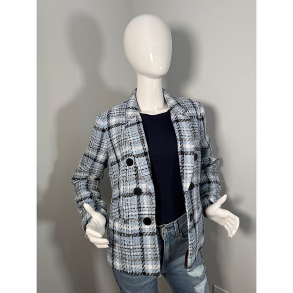 Jones‎ New York Plaid Double Breasted Blazer Light Blue Black White Jacket  PL - Picture 4 of 10